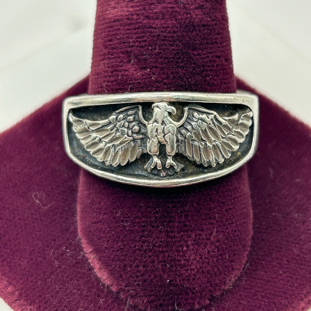SIGNED TED OTT STERLING SILVER EAGLE MEN'S RING BAND SIZE 13.75
